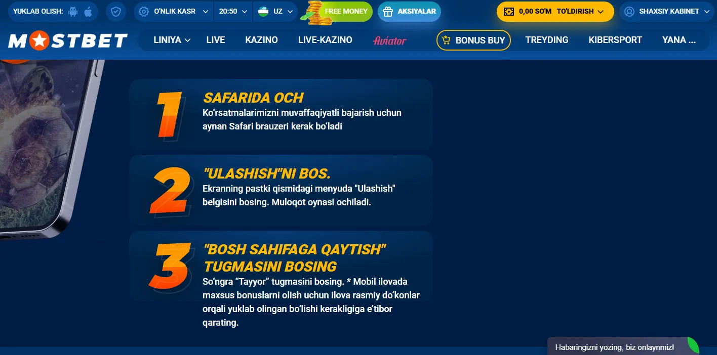 Mostbet APK iOS shortcut Safari orqali o'rnatish